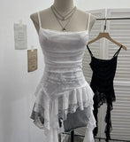 Design-Sensitive Irregular Lace Splicing Hem With Lotus Slings With Lotus Slings Waist Yarn Top 8020