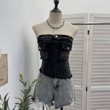 Summer Water Wash Side Cowboy Bra Vest Pocket Irregular Tight Tight To Take A Short Top 6602