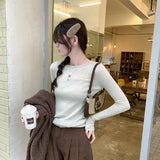 Design Sense Collar Knitted Jersey Women's Spring And Autumn New Shoulder Jacket T-Shirt With Long-Sleeved T-Shirts