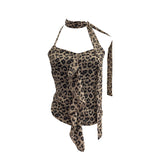 Real Shooting Lotus Side Hanging Neck Leopard Sling Female Summer Hot Waist With Small Vest Short Top 9139
