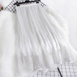 Bright-Faced Lustrous Pearl Mesh Dress New Nail Bead Irregular Fairy Skirt In The Long Half Skirt Women Autumn Winter