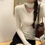 Entering The Autumn Han Ling Wearing A Round Neck With A V-Neck Knitted Shirt Woman 2025 New French Body Repair With The Bottom Top