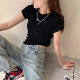 2026 Early Spring Shoulder T-Shirt Women's Short-Sleeved Summer Slimming With Pure Cotton Bra Elastic Tight Body
