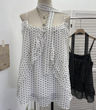 Irregular Lotus Leaf Side Ribbon Sling Sling Vest Loose Lazy Sleeveless Top Woman 9333