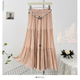 French Gentle Holiday Wind To Close The Belt Half-Dress Woman Summer 2025 Fold Loose Age-Down Feeling Big Swing Skirt