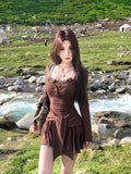 High-End Feeling Wearing Lace Splicing Slinging Dress Women's Summer 2025 New Early And Early Autumn Small Waist Short Skirt