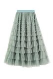 Net Yarn Lotus Leaf Side Temperament Skirt Women's Dress 2025 Spring And Autumn New Famous Woman Long Dress Thin Cake Skirt 2210