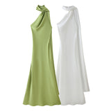 2025 Autumn New Women's Fashion Simple Ribbon Hanging Neck-Laught Dress