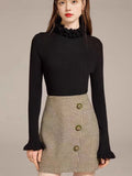 Pure Hot Girl Tight Inside The Thin Knitted Jersey Girl 2025 Autumn And Winter High-End Wooden Ear Collar Sweater Top