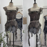 2025 New Summer Dress Vietnamese Niche Hottie Lotus Side Ribbon Sling Vest Short Top 1287