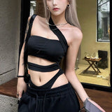 Spice Girls Squee Slanted Shoulders Hanging Neck Blouse Women 2025 Summer New Slimming Dressing