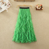 Wave-Print Yarn Skirt Women's Summer New High-Waisted Fairy Leaf Side Skirt In The Long A-Shaped Skirt Dress