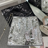 Real Shooting Heavy Industry Flash Shiny Piece High Waist Thin A Short Skirt Picts Anti-Walking Bag Hip Step Skirt 8108