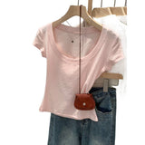 Mordell Shoulder-To-Shoulder U-Neck Short-Sleeved T-Shirt For Women's Summer 2026 New Explosive Pure Hottie Top