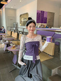 Purple Small Broken Flower Slightly Through The Long-Sleeved T-Shirt Girl Spring And Summer 2026 New Inner Repair Body Smear Bra Vest Two Sets