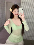 Design Sensing Sunscreen Shirt Women's 2026 New Summer Long-Sleeved T-Shirt Lean Thin Mint Green Top