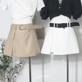 Real Shooting With Belt Open Fork High Waist Thin Pants Skirt Women's Summer New A-Shaped Hip Half Short Skirt 8906