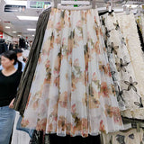 Heavy Industry Multi- Piece Splicing Broken Flower Net Dress Women Long High-Waist A-Character Large-Size Skirt Fairy Dress