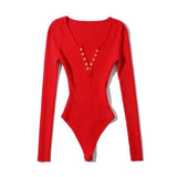 Spice Girls Autumn And Winter New V-Neck Buckle Girl Solid Color With Long Sleeves Slimming Bottom-Up Women