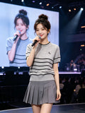 Summer New Embroidery Design Feeling Korean Striped Short-Sleeved Knitted Shirt Fashion Niche Thin Top
