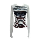 Real Shooting Design Y2k Vintage T-Shirt Prints Long-Sleeved T-Shirt Slimming Bottom Top 1176