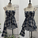 Real Shooting Irregular Skirt Lattice Sling Vest Women's Summer Design Sleeveless Top 9151