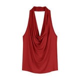 Temperament Blue Collar Hanging Neck Sling Vest Woman Summer Body Babes Design Feel Sleeveless On The Back Of The Coat Outside