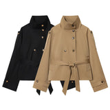 Autumn 2025 New Women's Fashion Elegant Double Buckle With Wind Coat 6620085