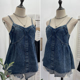 Vintage Cowboy Sling Vest Female Summer Split Press Line Back Tight To Wear Sleeveless Top 838