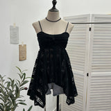 Real-Shooting Lace Tling Folded Sling Vest Irregular Skirt Shaved Thin Holiday Wind Sleeveless Top 1029
