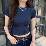Round Neck Loose Elastic Short-Sleeved T-Shirt Women's Spring And Summer 2025 New Basic Casual Small Sweet Spicy Small Top