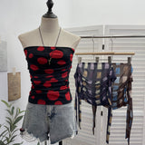 Real Shooting Holiday Storm Spot Bump Color Mesh Strapped Braped Vest Female Summer Dew Back Hottie Top 8085