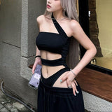 Spice Girls Squee Slanted Shoulders Hanging Neck Blouse Women 2025 Summer New Slimming Dressing