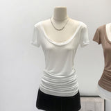Lyselle Tiansi Slimy Big U-Neck Slim Short-Sleeved T-Shirt For Women's Summer New Long-Term Top