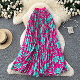 French Temperament Print High Waist Thin A Word Big Swing 100 Folded Skirt 2026 New Holiday Style Long Skirt