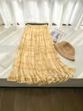 Rotating Skirt ~ Blue Lattice Mesh Yarn Half-Dress Woman Oversized Swing A Word Hundred Fold Skirt Wood Ear Splicing Cake Skirt