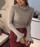 Pure Hot Girl Tight Inside The Thin Knitted Jersey Girl 2025 Autumn And Winter High-End Wooden Ear Collar Sweater Top