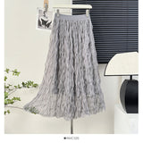 French Wave Roll Folding Fall Flowing High-Waist Thin Net Yarn Half-Dress Woman Summer Vacation Fairy Beach Dress