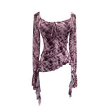 Real Shot Long-Sleeved T-Shirt With Thoracic Horns With Irregular Lotus Leaf Edge Drifting Belt 8038