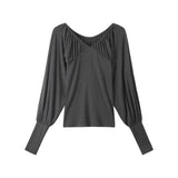 Commuting Folded Splicing V-Neck Long-Sleeved T-Shirt Women's Autumn 2026 New Korean Wear On The Kochi Small Capital