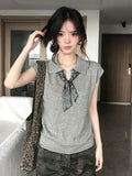 High Sense Of Wearing Polo Shirt Short-Sleeved Women's Summer Silk Scarf Collar Shoulders T-Shirt Casual Temperament Knitting Tops Ins