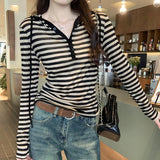 Lyselle Skin-Skinned Air-Conditioned Hoodie Bumps Striped T-Shirt Women's New Long-Sleeved Hoodie In Autumn