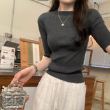 Korean Senior Feeling Super Good-Looking Shoulder Sleeve Knitted Jersey Girl 2025 Spring And Summer New Slimming Hottie Thin Top