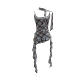 Real Shooting Mesh Lattice Asymmetric Slings Women Summer New Vest Repair Ribbon Hanging Neck Sleeveless Top 8160