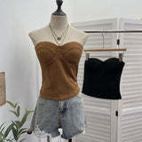 Real Pat With Chest Pad Outside Wearing Bra Vest In Autumn And Winter With Sexy Slimming Cowboy Sleeveless Top Lady 8103