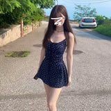 French Blue Floral Sling Dress Women's Summer 2025 New Small Man Summer Wearing A High-End Short Skirt