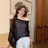 Famous Wind Fashion Lazy Shoulder Shoulder Ice Silk Summer Sexy Thin Coat Loose Cloak Sunscreen Shirt Woman