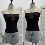Real Pat With Chest Pads Sleeveless Tops Women's Body-In-Body Print Mesh Splicing Short Outer-Wrapped Waistcoat 1289