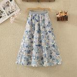 Net Yarn Half Dress Woman New High-Rise Thin Three-Dimensional Flower Embroidery Slid A Word Big Swing Skirt Dress Skirt