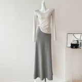 2025 Summer Summer Modal Dress Women Feel Loose Soft Casual Simple Gray Hip Long Skirt